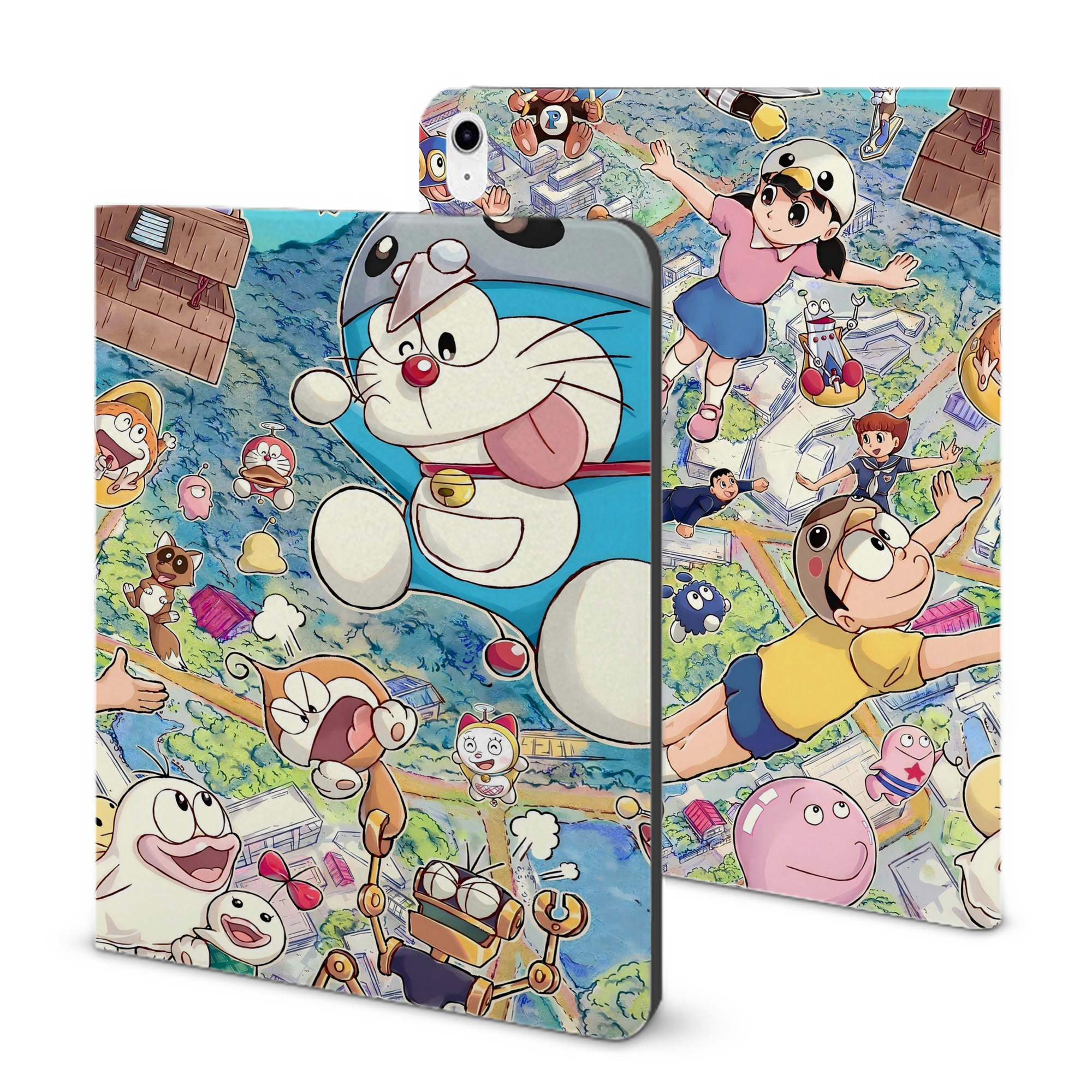 （画像用） ドラえもん Doraemon IPad ケース ブック型 PUレザー TPU 耐衝撃 軽量 薄型 ペン収納なし 全面保護 IPad 各モデル対応